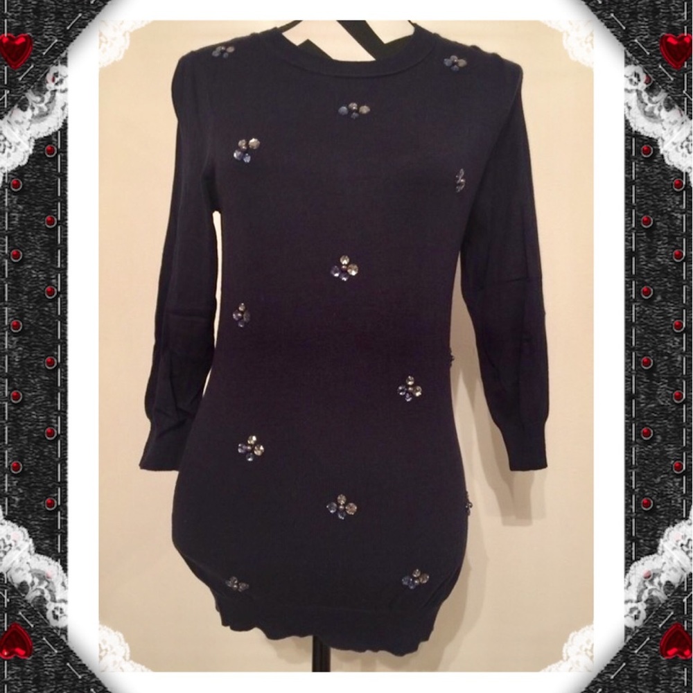 New York & Company Jewelry Navy Knit Top